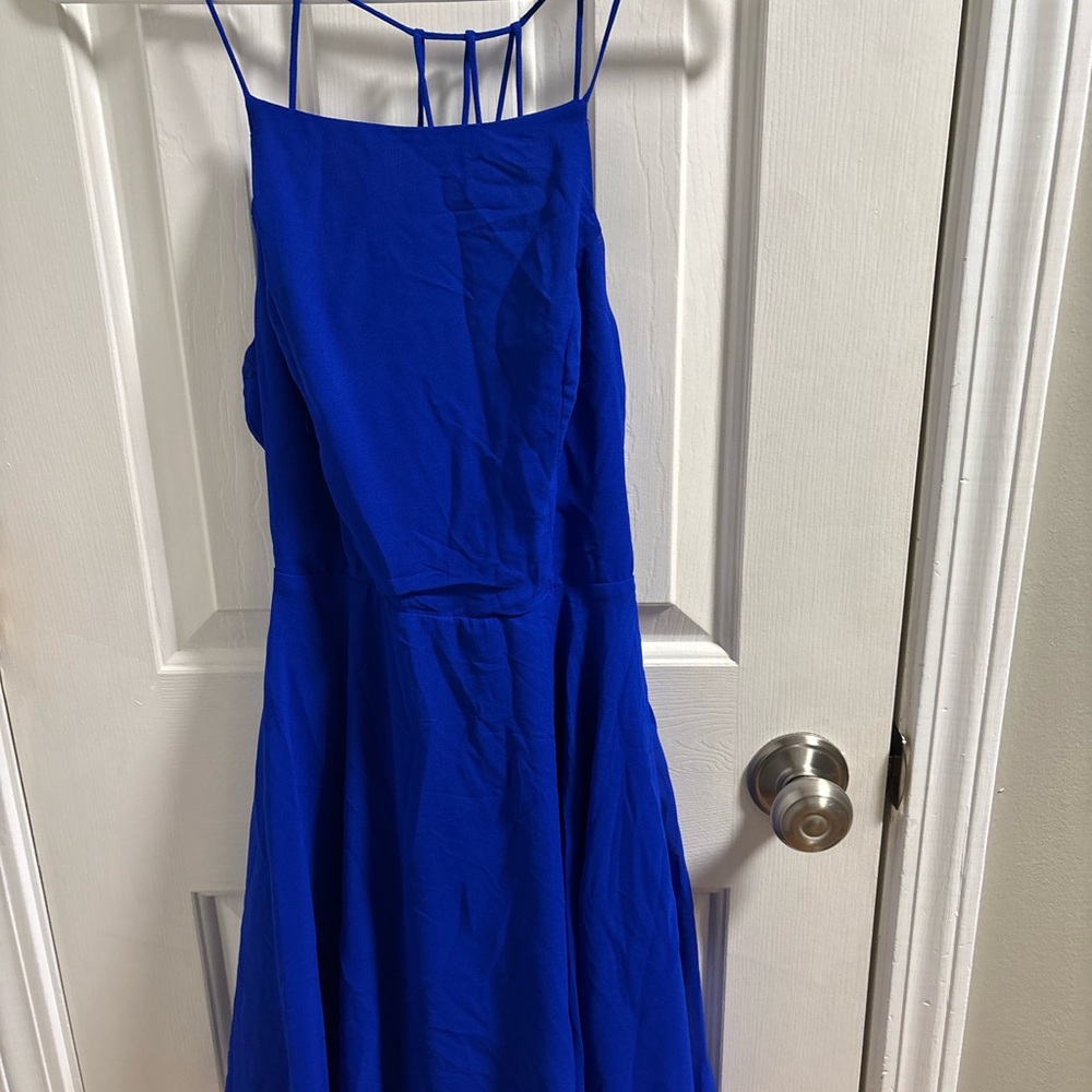 VTG 90s Contempo Casuals Blue Backless Halter Dress S Mini Y2K Prom Cocktail